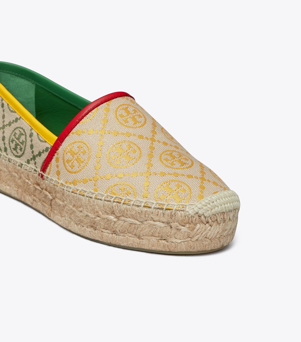 Tory Burch Gold / Green / Red T Monogram Platform Ballet Flats
