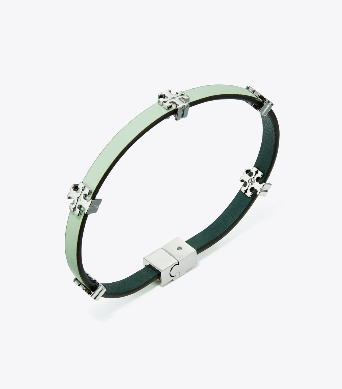Tory Burch Silver / Mint Green Eleanor Leather Bracelet