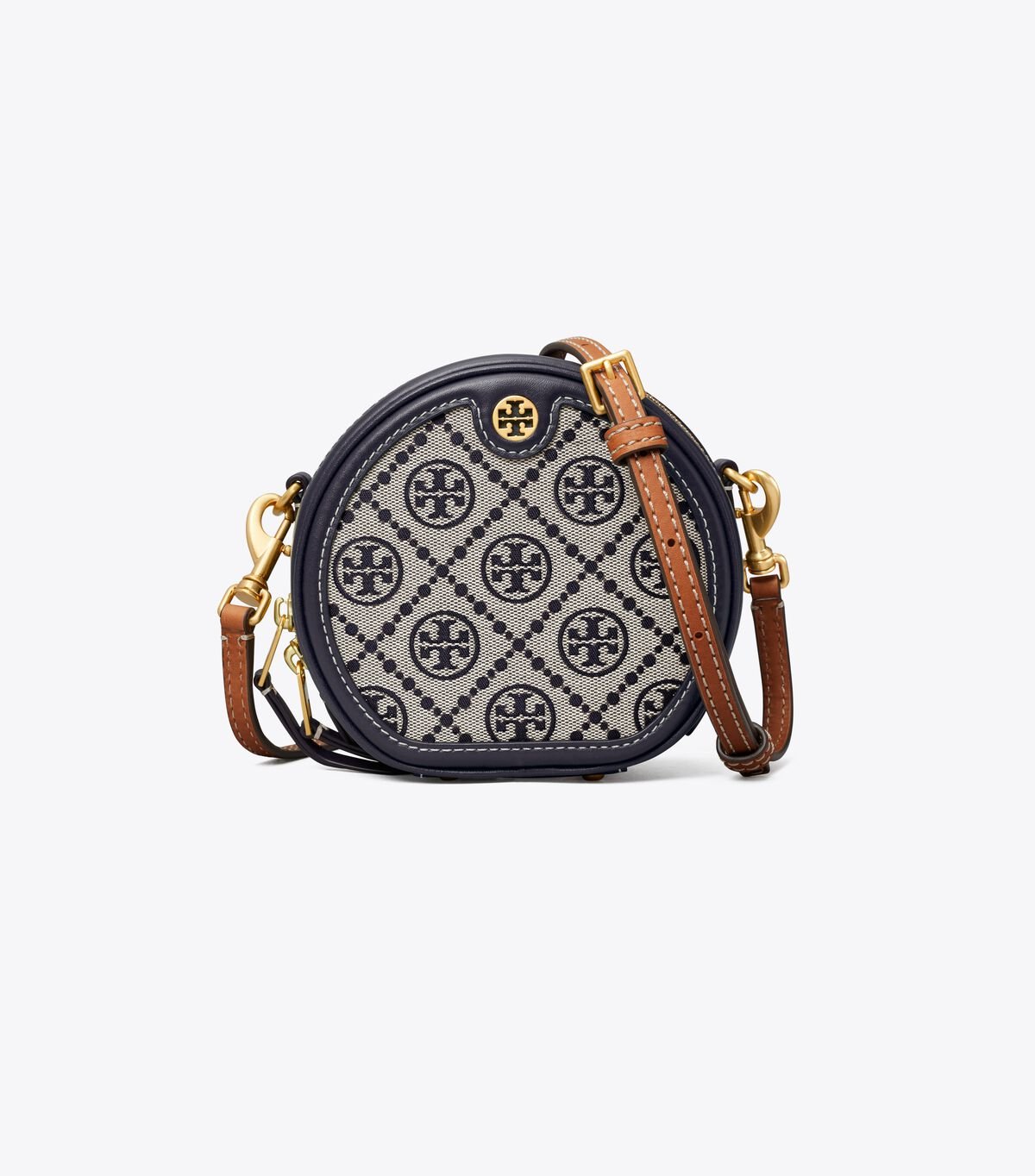 Tory Burch Navy T Monogram Jacquard Petite Moon Crossbody Bags