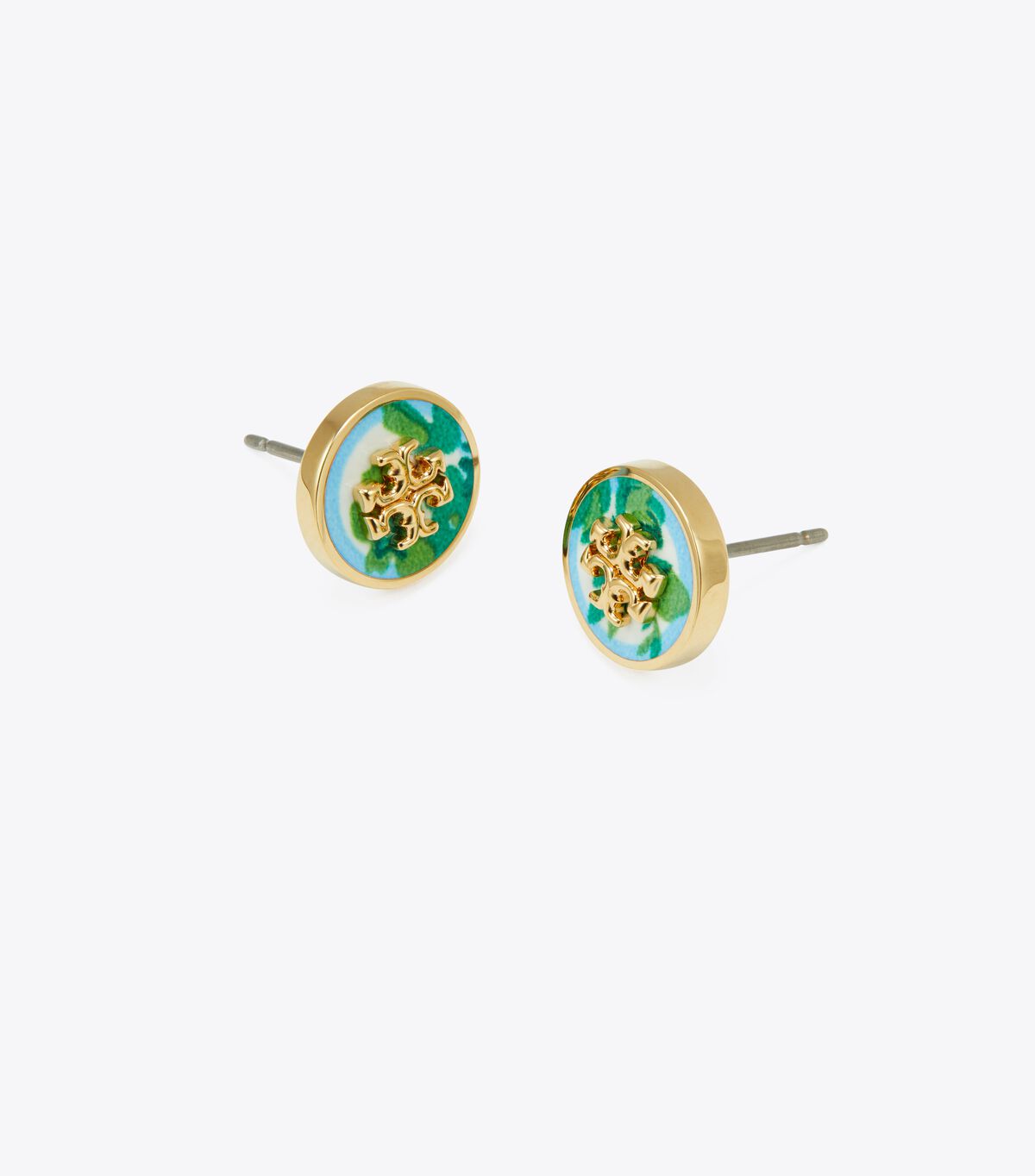 Tory Burch Gold Kira Enamel Printed Circle-stud Earrings