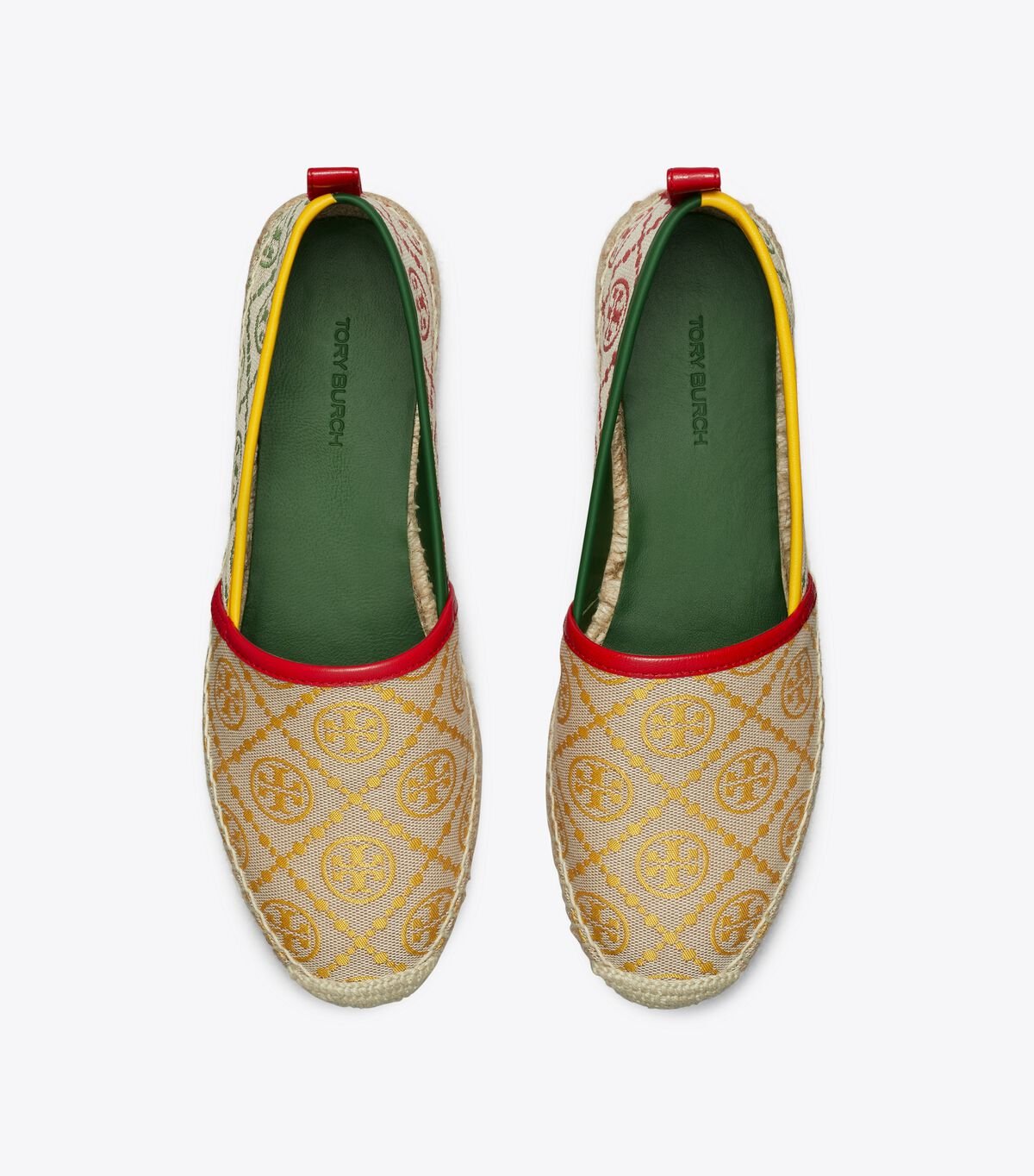 Tory Burch Gold / Green / Red T Monogram Platform Espadrille
