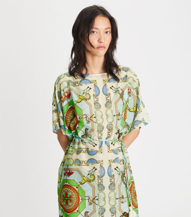 Tory Burch Green Printed Cotton Silk Dress