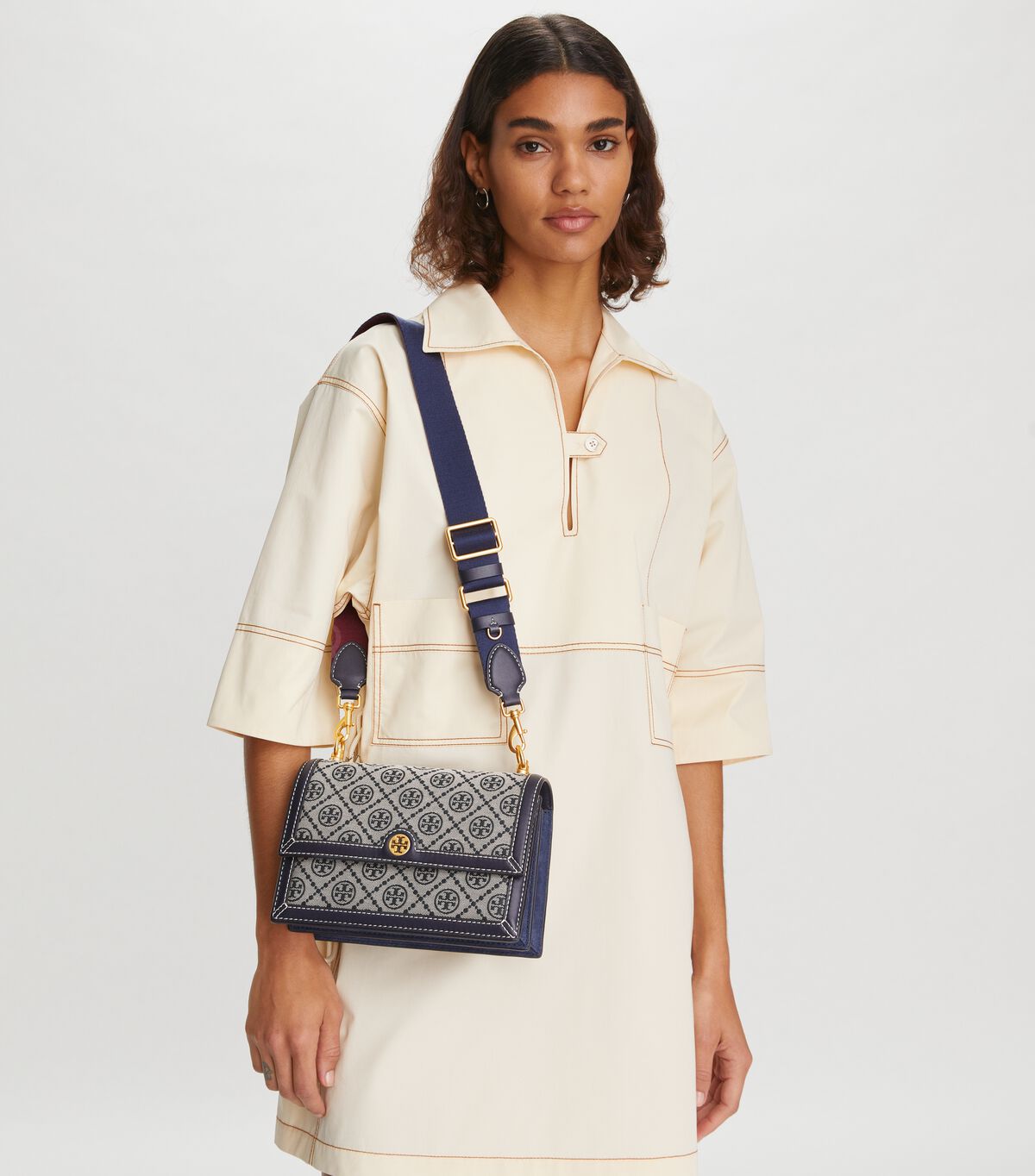 Tory Burch Navy Small T Monogram Shoulder Bags