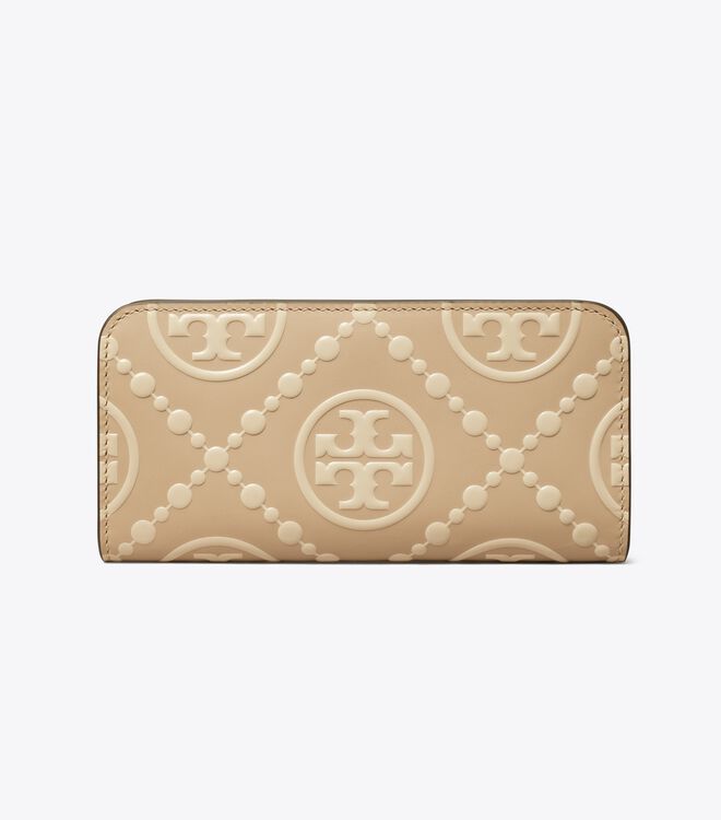 Tory Burch Beige / Cream T Monogram Contrast Embossed Wallets