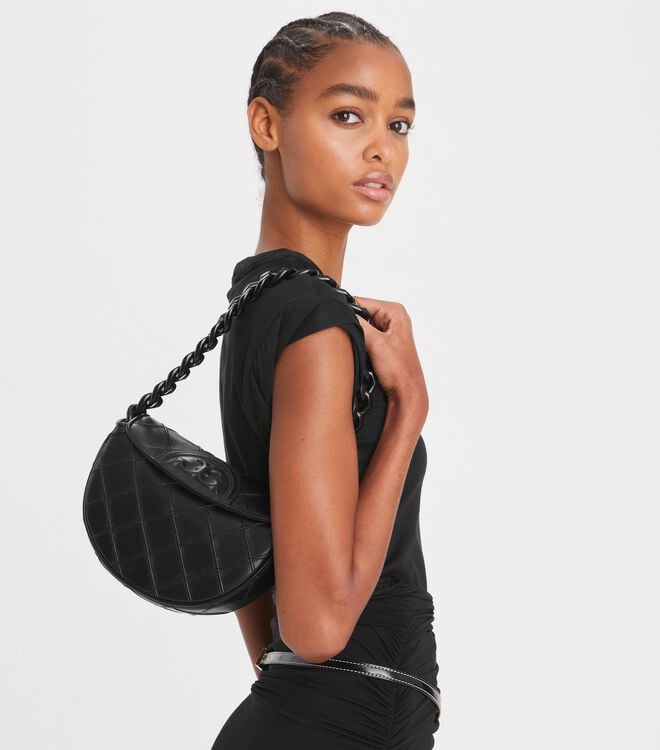 Tory Burch Black Mini Fleming Soft Shoulder Bags
