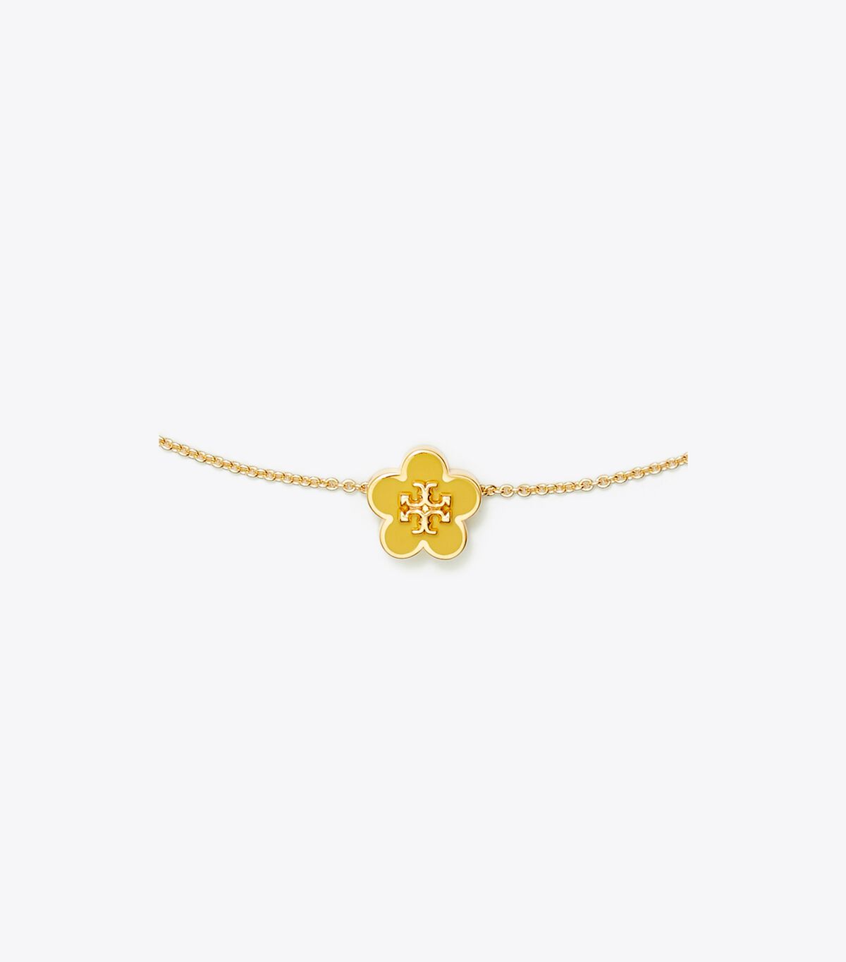 Tory Burch Gold / Yellow Kira Enamel Flower Pendant Necklace