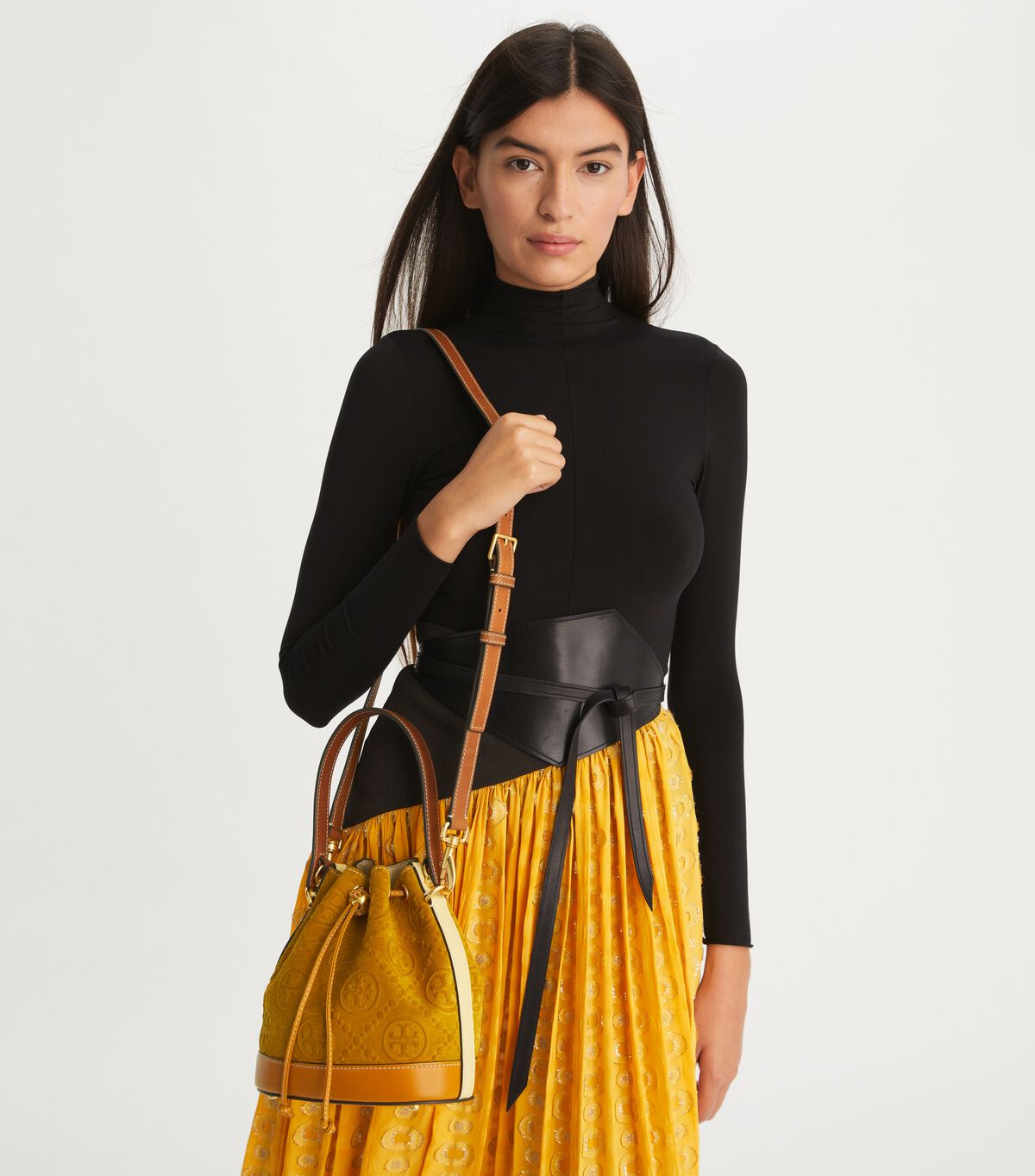 Tory Burch Deep Orange Flower T Monogram Suede Embossed Crossbody Bags