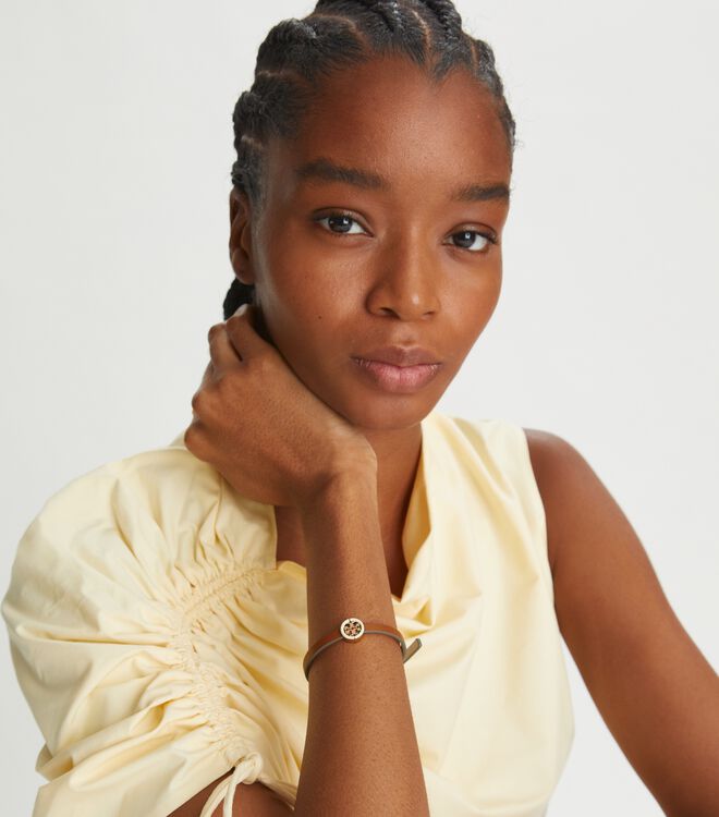 Tory Burch Gold / White Miller Leather Bracelet