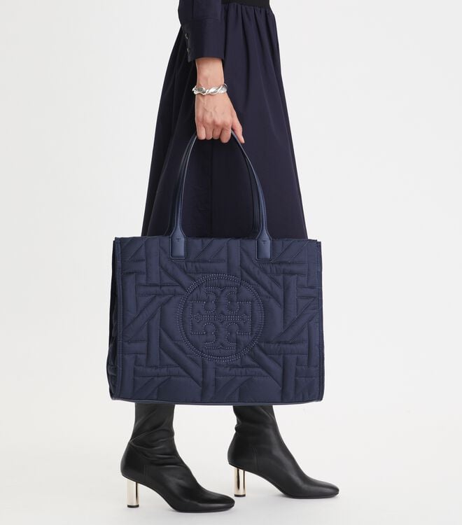 Tory Burch Royal Navy Ella Basketweave Tote Bags