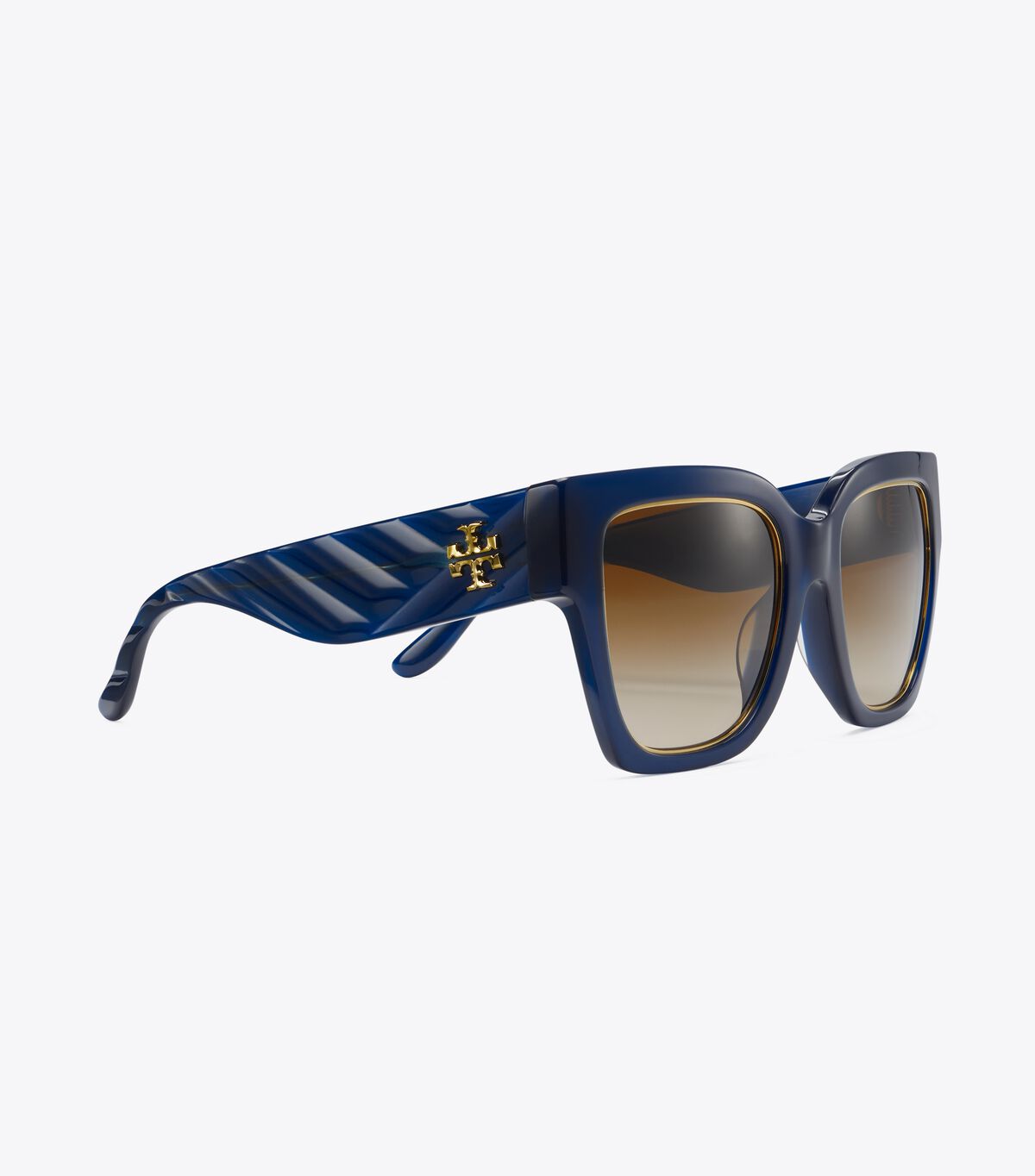Tory Burch Navy Brown Kira Chevron Square Sunglasses