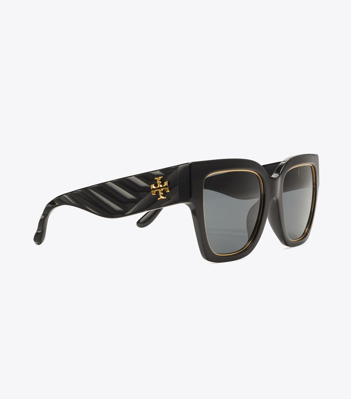 Tory Burch Black / Grey Kira Chevron Square Sunglasses