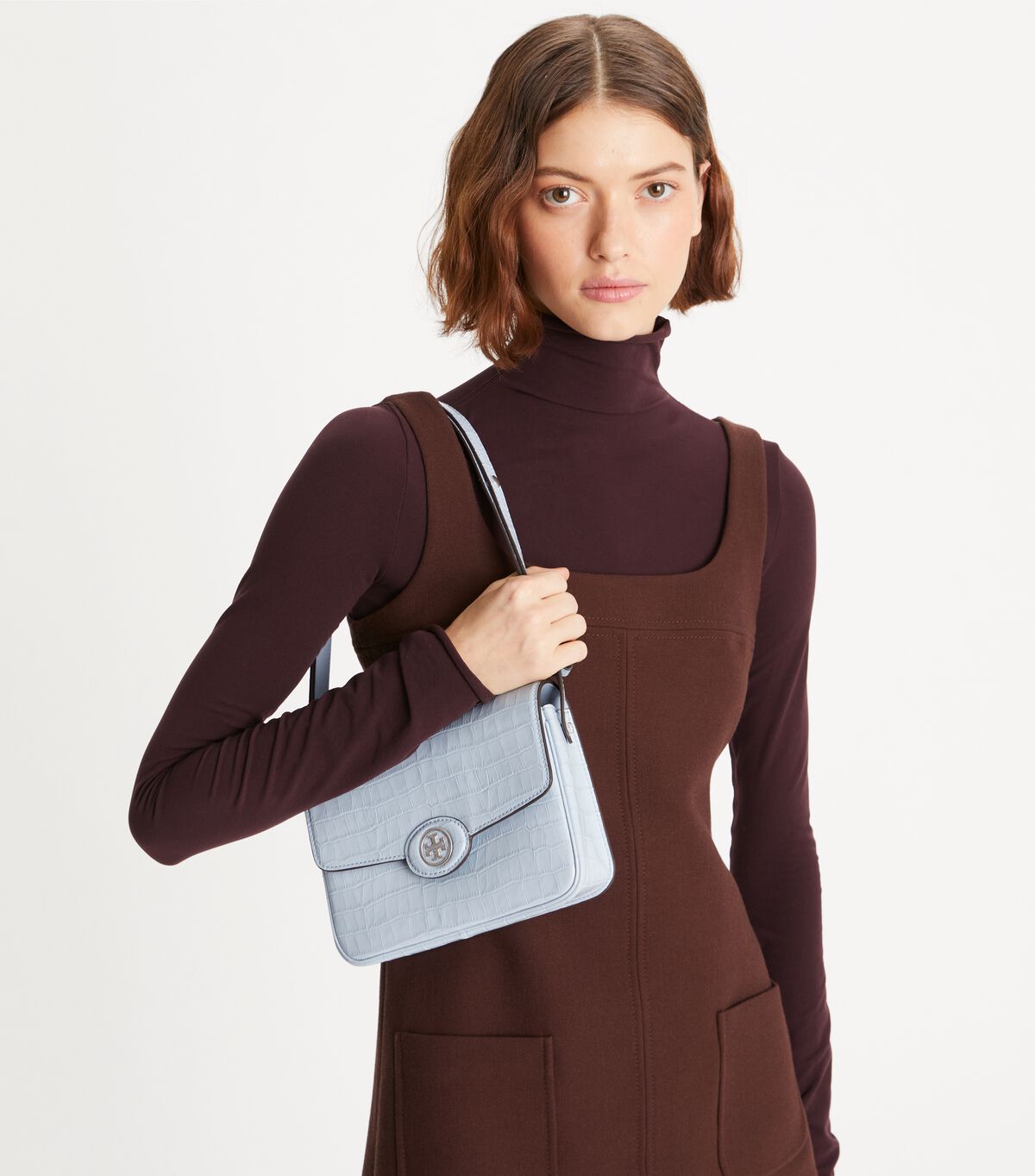Tory Burch Blue Robinson Embossed Convertible Shoulder Bags