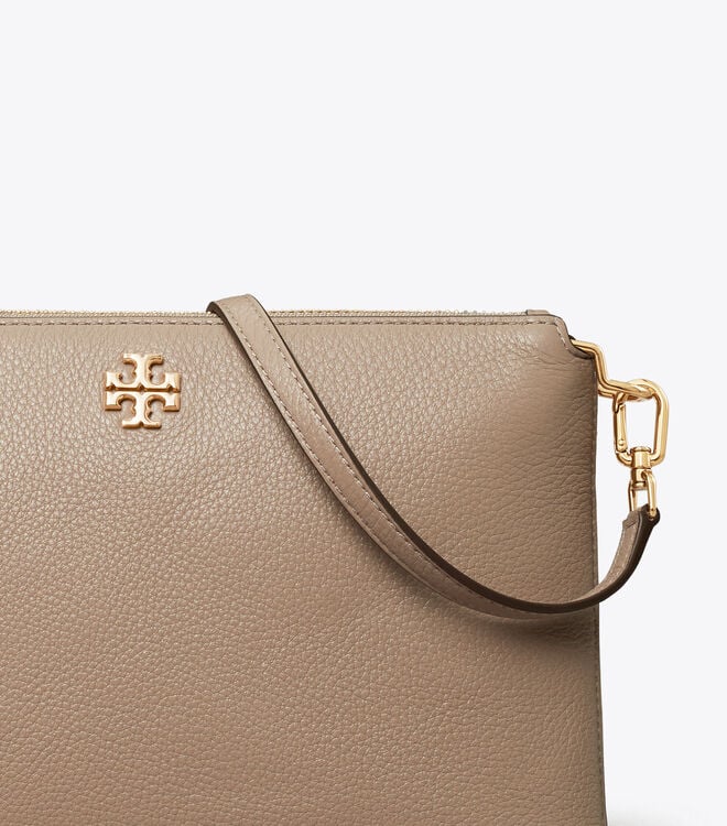 Tory Burch Grey Mercer Pebbled Zip Crossbody Bags