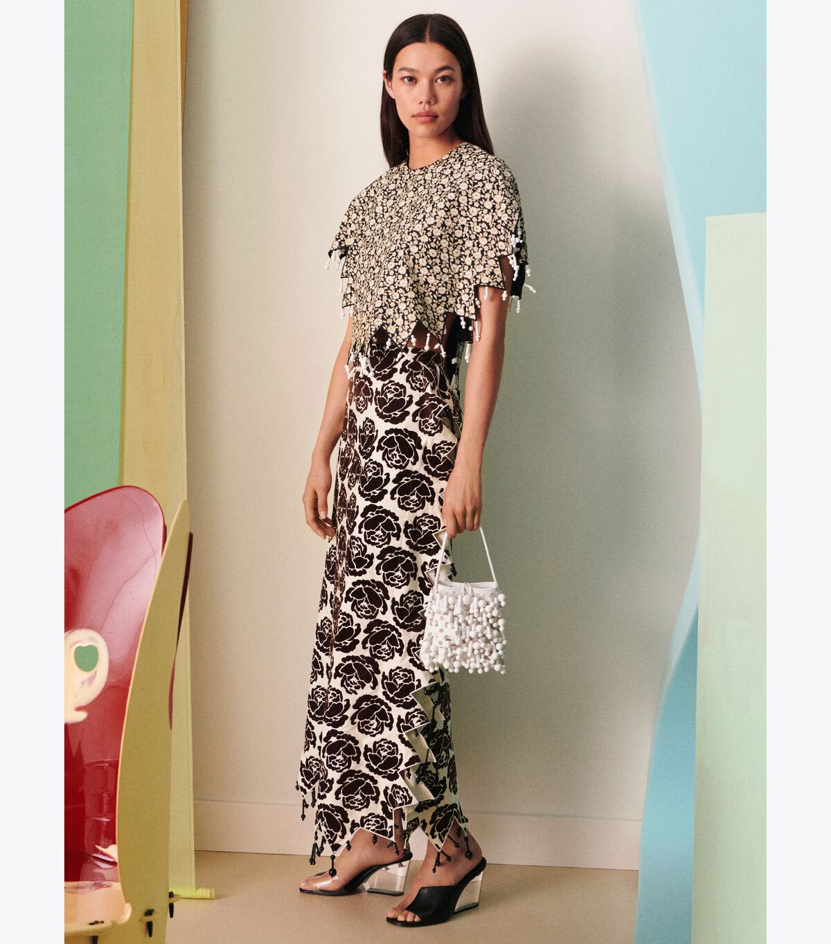 Tory Burch Black Ditsy Floral Tops
