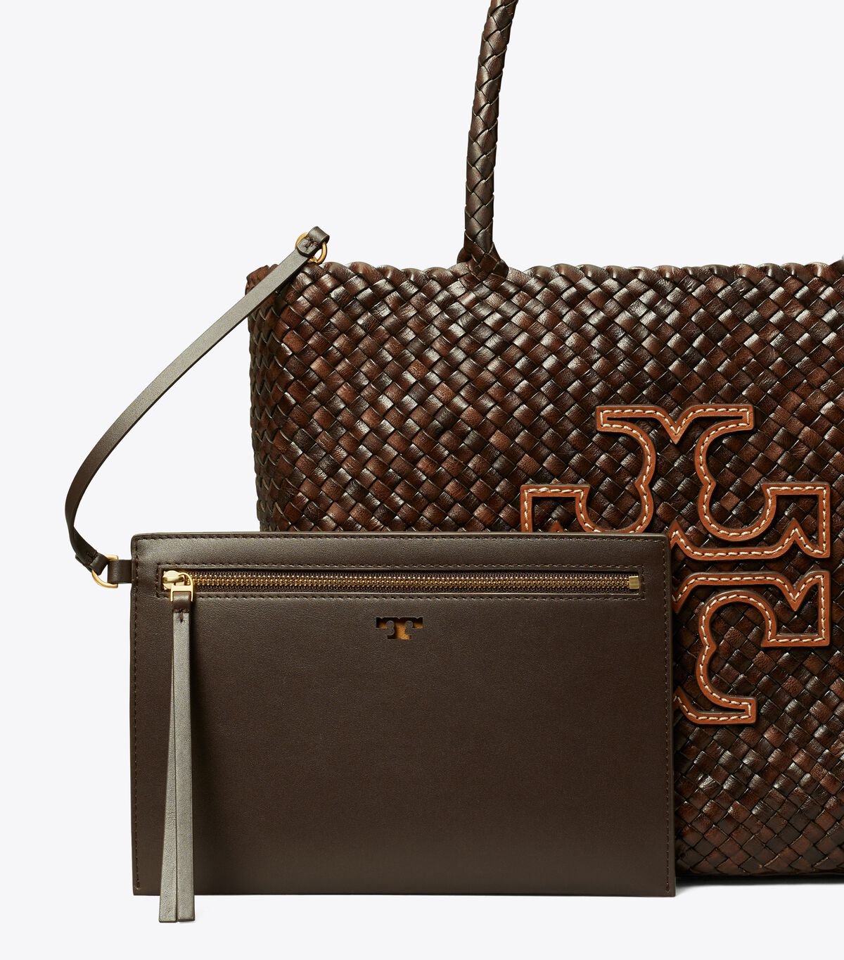 Tory Burch Chocolate Mcgraw Dragon Woven Tote Bags