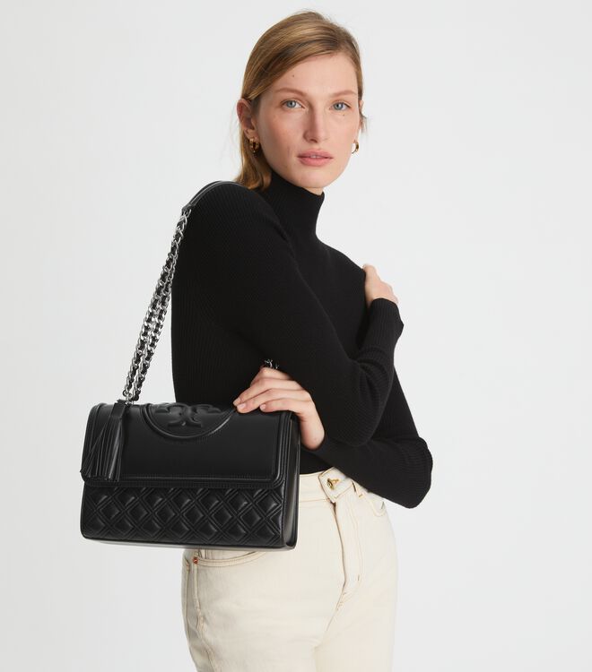 Tory Burch Black / Silver Fleming Convertible Shoulder Bags