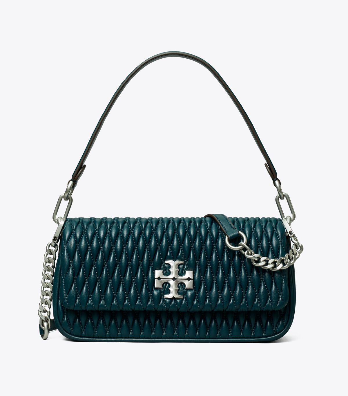 Tory Burch Dark Turquoise Small Kira Ruched Flap Shoulder Bags