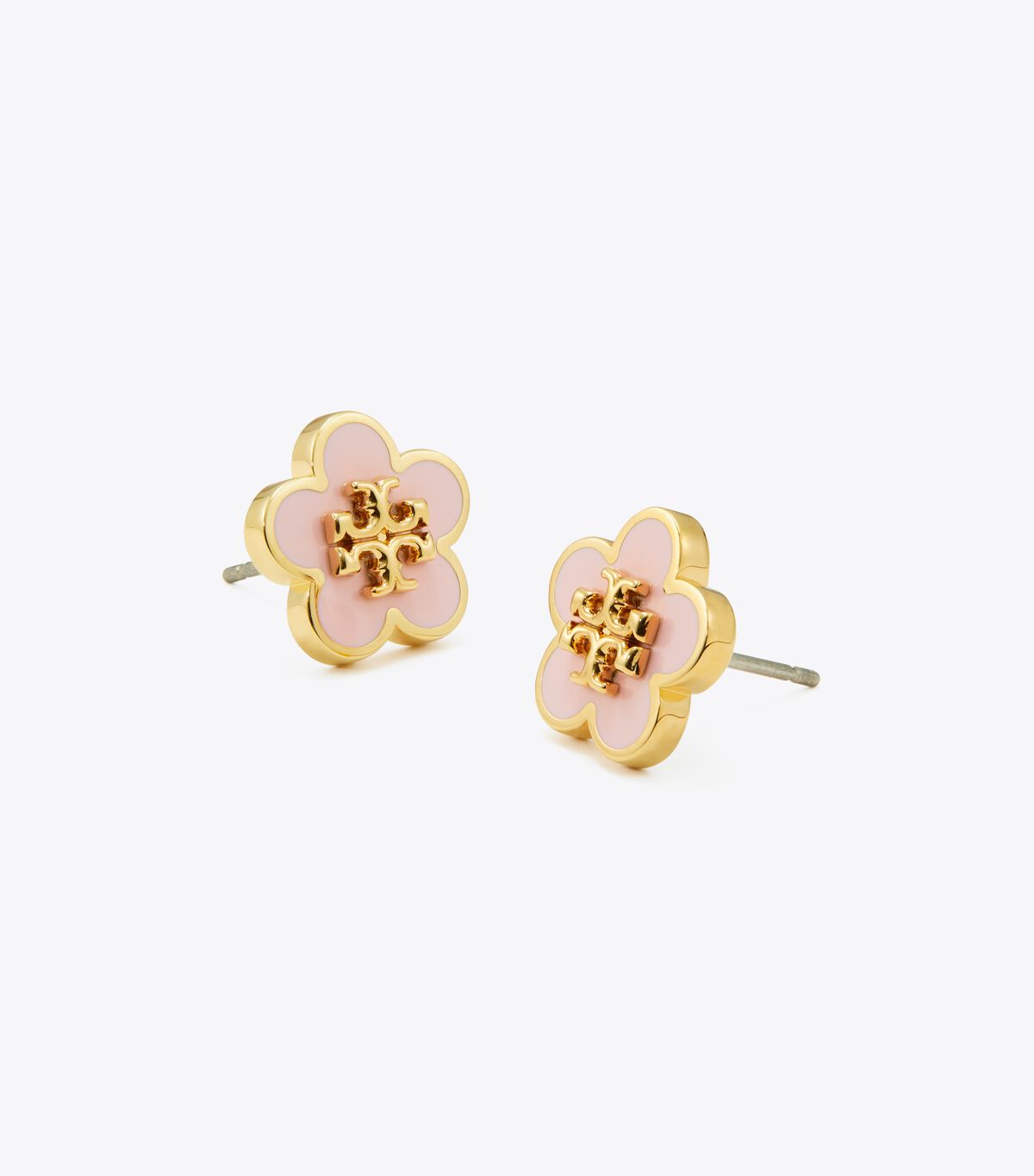 Tory Burch Silver / Purple Pink Kira Enamel Flower Stud Earrings