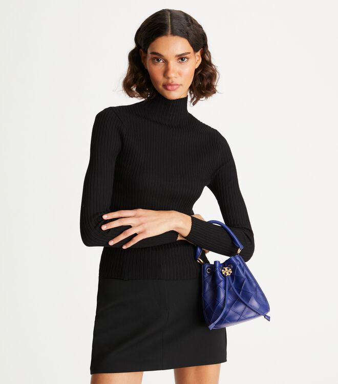 Tory Burch Navy Small Fleming Soft Bucket Bags