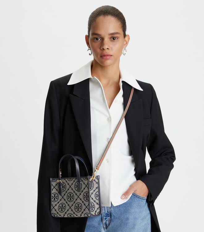 Tory Burch Navy T Monogram Square Mini Bag