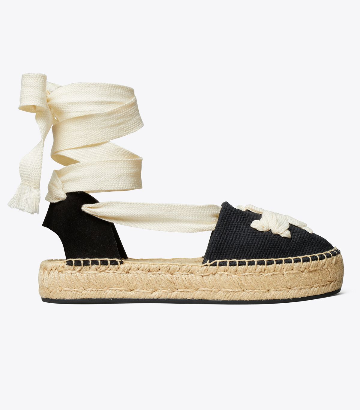 Tory Burch Black / Beige Ribbon Espadrille