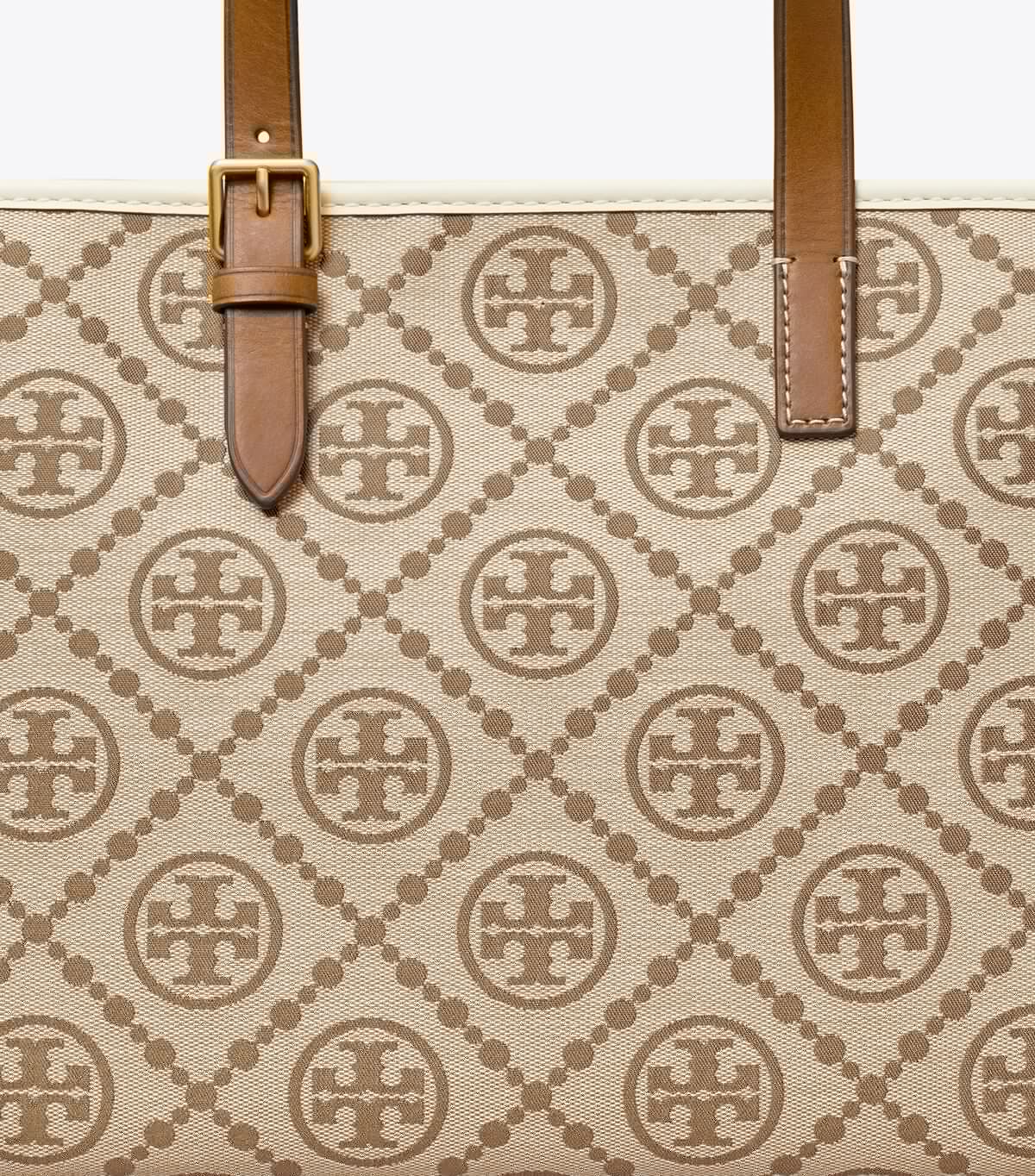 Tory Burch Brown / White Small T Monogram Tote Bags
