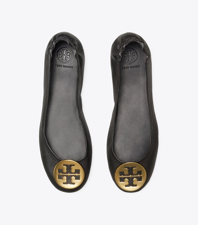 Tory Burch Black Gold Minnie Travel Ballet Flats