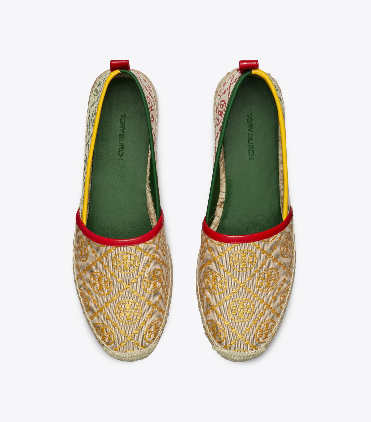 Tory Burch Gold / Green / Red T Monogram Platform Ballet Flats