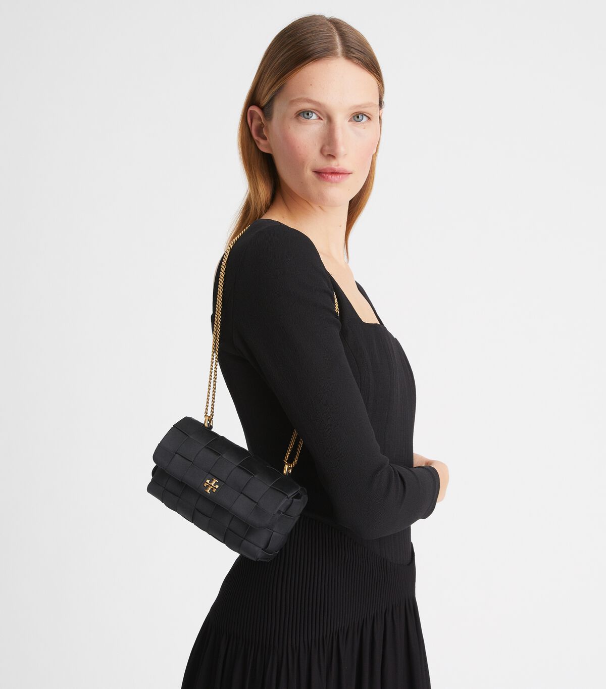 Tory Burch Black Mini Kira Woven Shoulder Bags