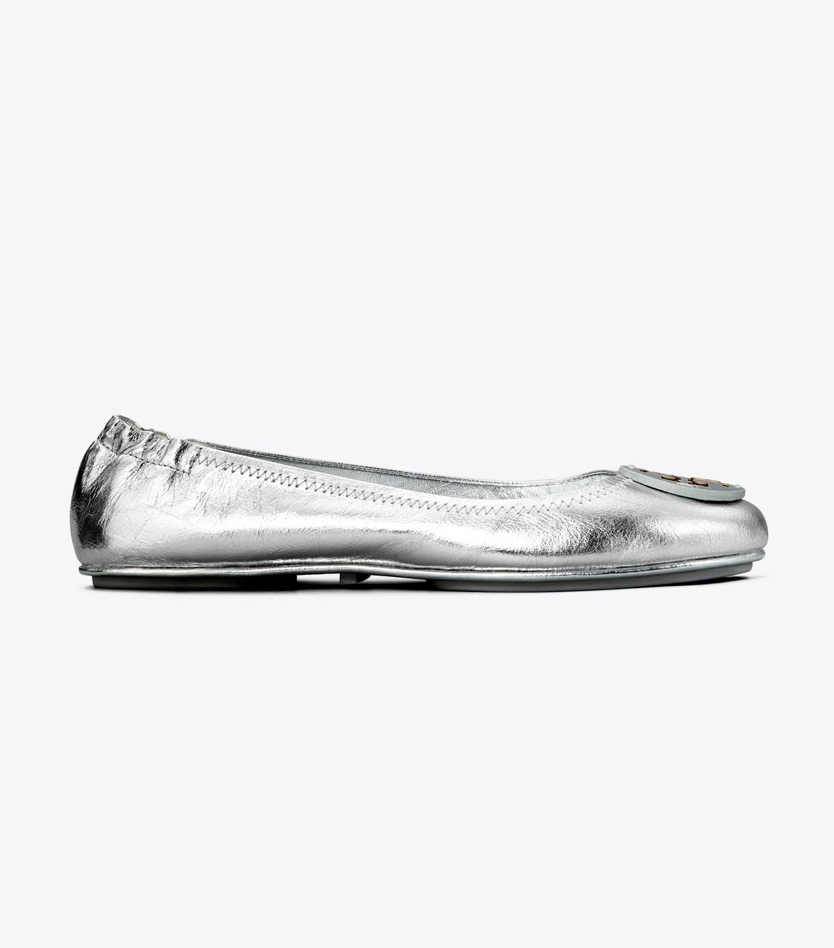 Tory Burch Silver Minnie Travel Ballet Flats