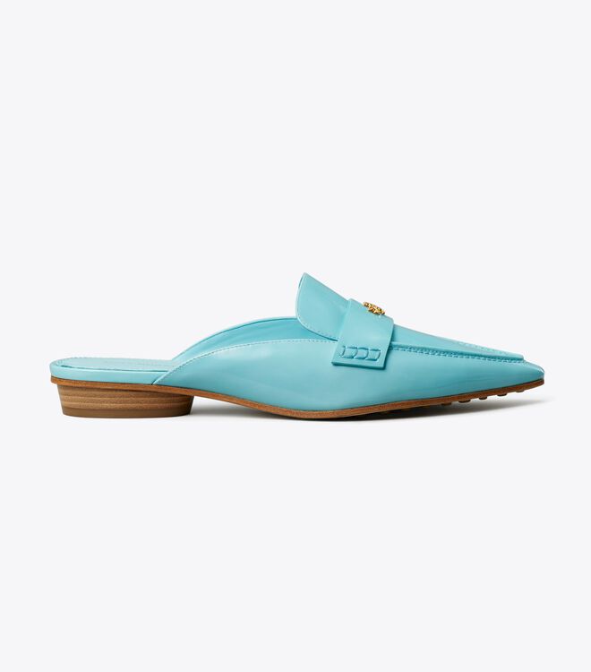 Tory Burch Light Blue Pointed Backless Loafers