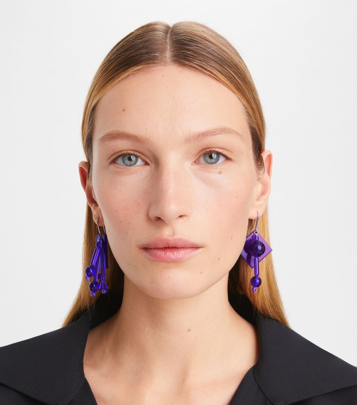 Tory Burch Silver / Purple Beaded Tassel Earrings