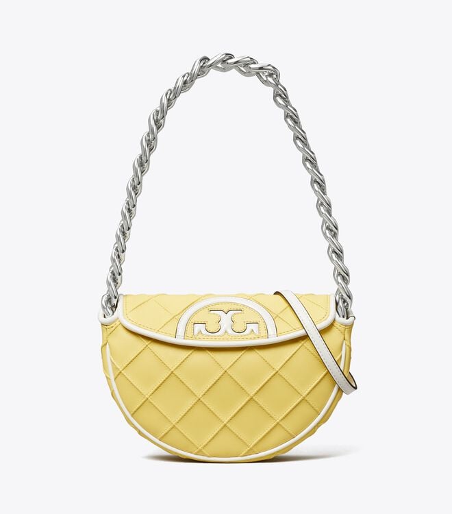 Tory Burch Lemon / White Mini Fleming Soft Patent Border Shoulder Bags
