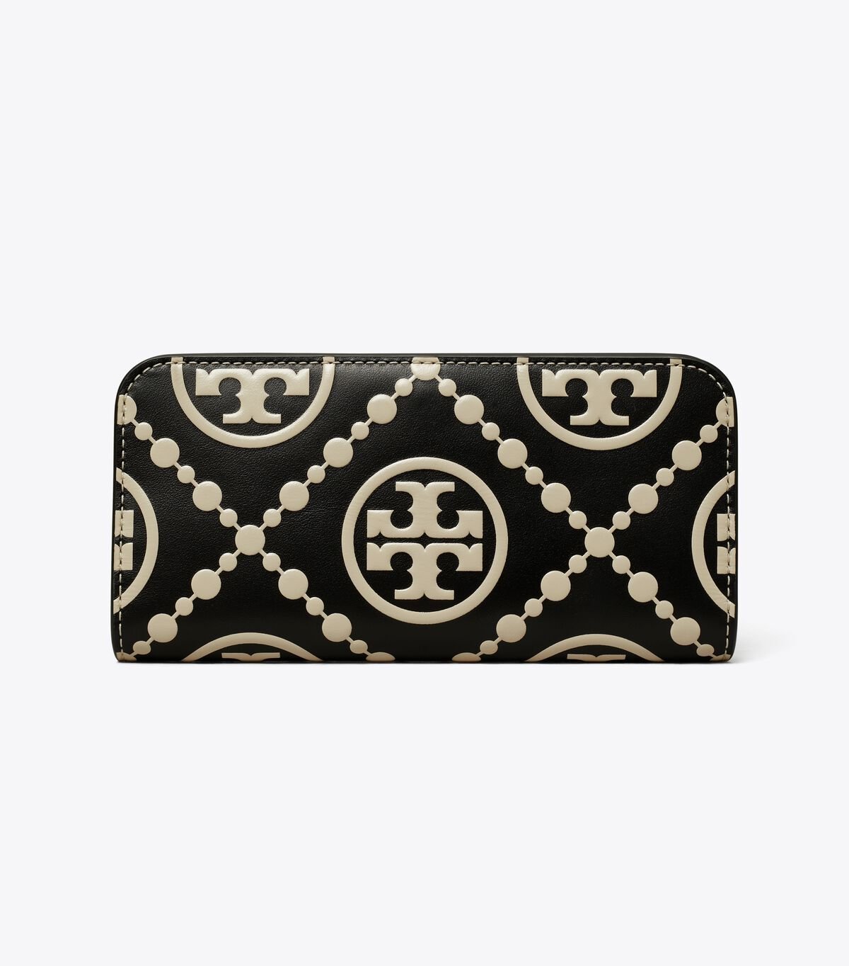 Tory Burch Black / Cream T Monogram Contrast Embossed Wallets