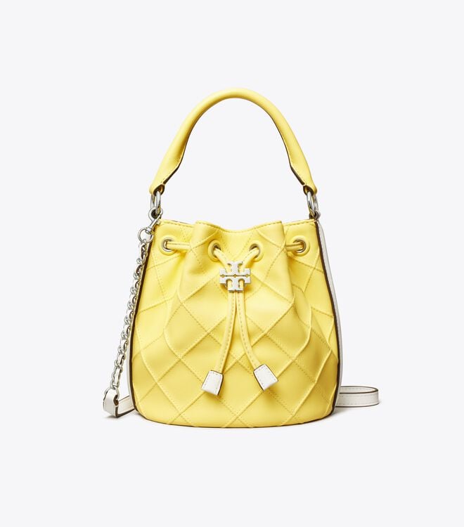 Tory Burch Lemon / White Mini Fleming Soft Patent Border Bucket Bags