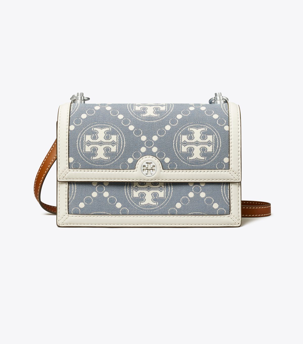 Tory Burch Blue Small T Monogram Denim Shoulder Bags