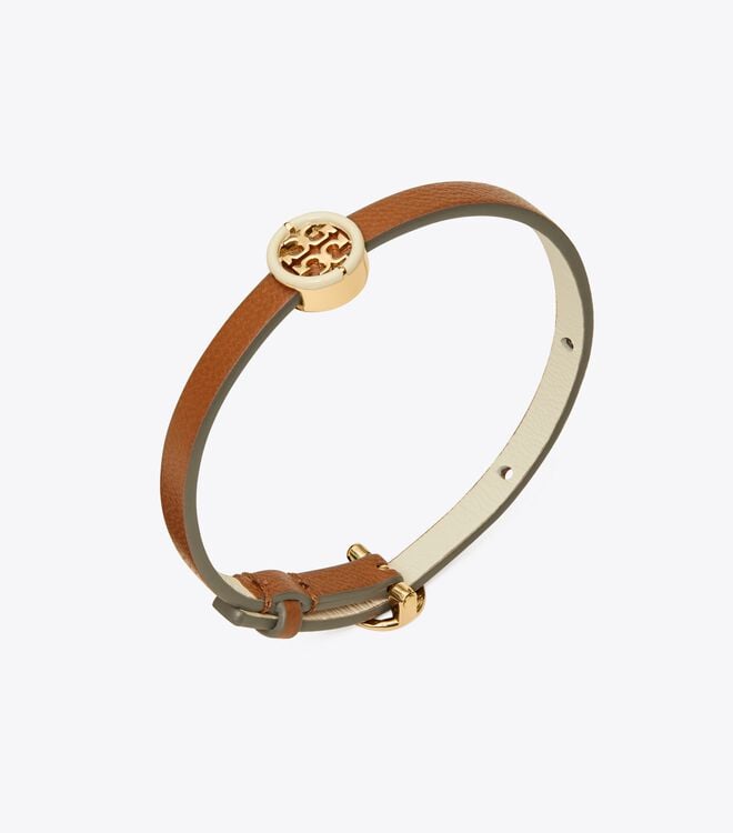 Tory Burch Gold / White Miller Leather Bracelet