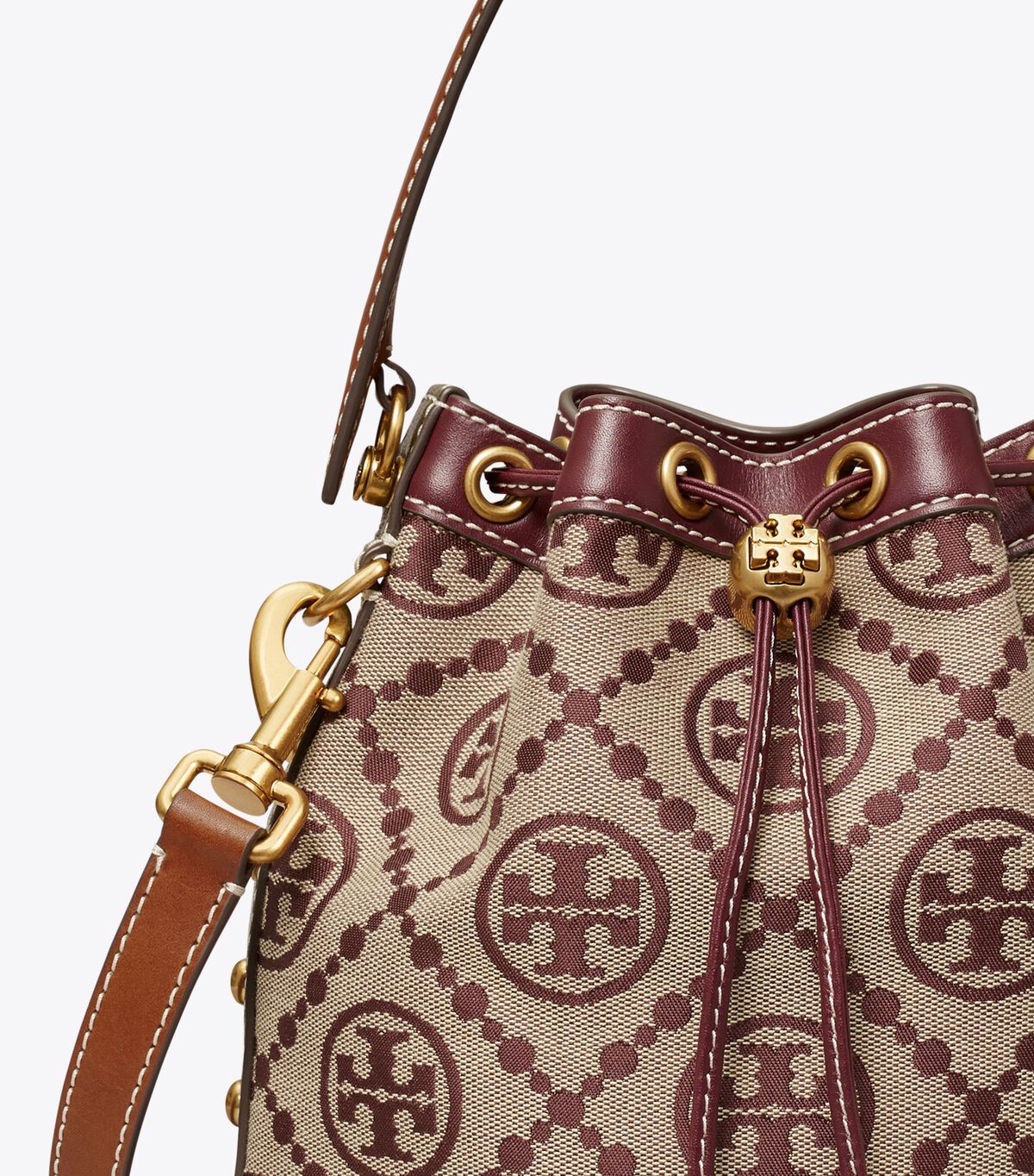 Tory Burch Claret T Monogram Jacquard Studded Bucket Bags