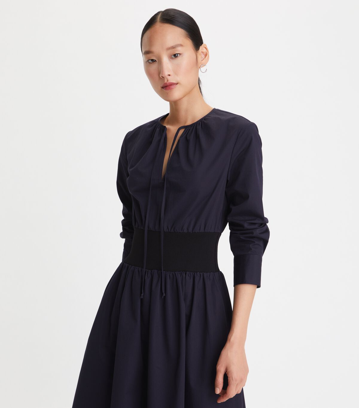Tory Burch Navy Poplin Knit-waist Dress
