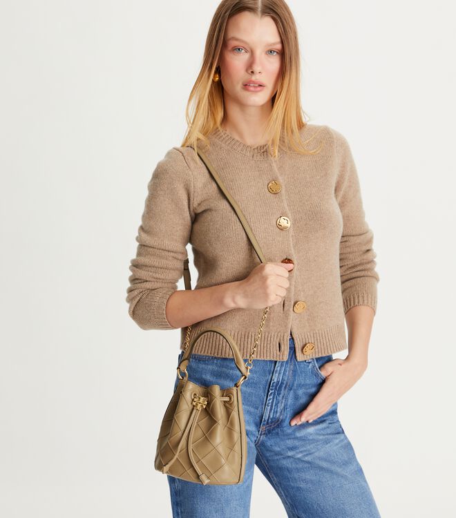 Tory Burch Grey Small Fleming Soft Bucket Bags