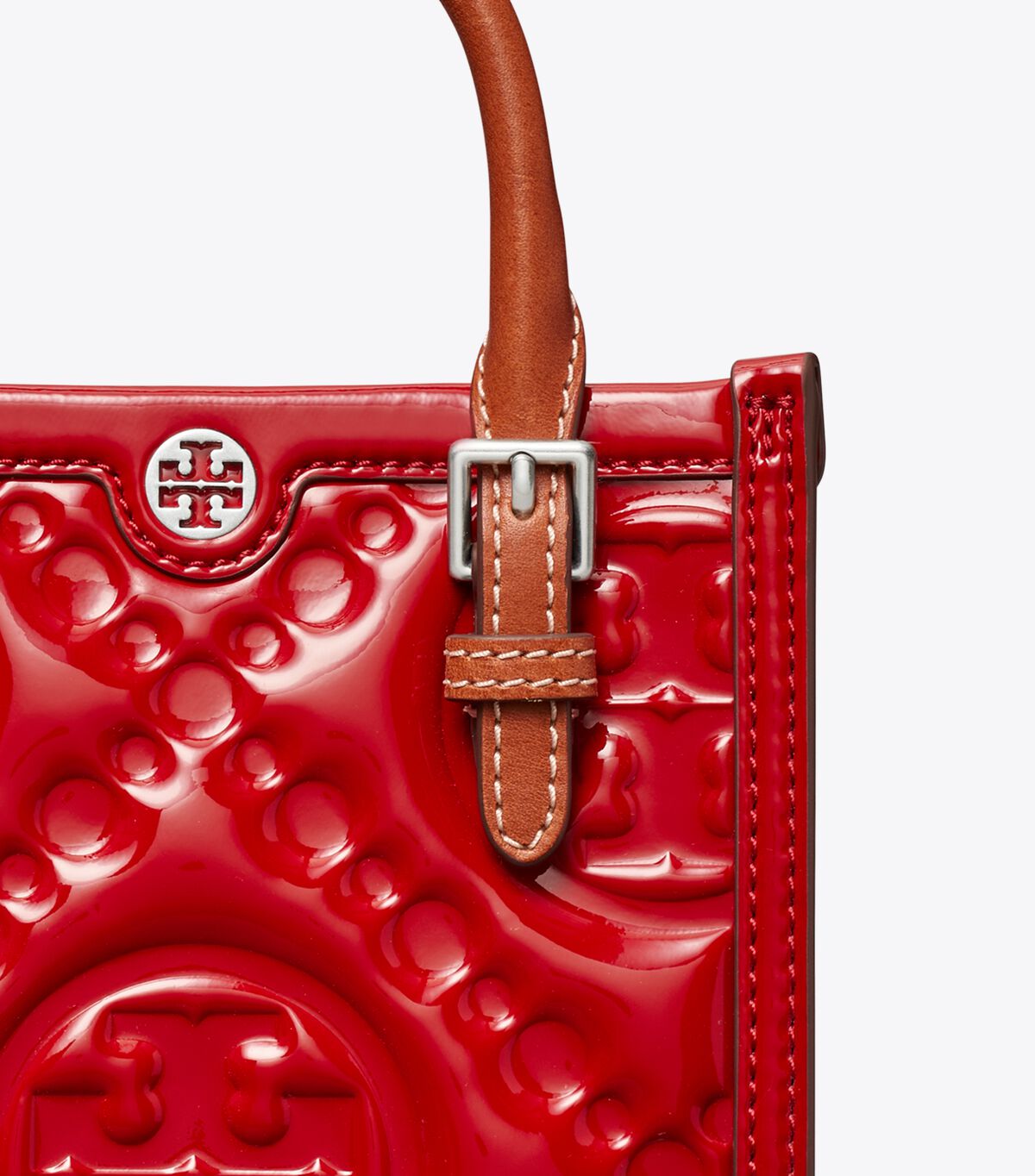 Tory Burch Red Mini T Monogram Embossed Patent Tote Bags