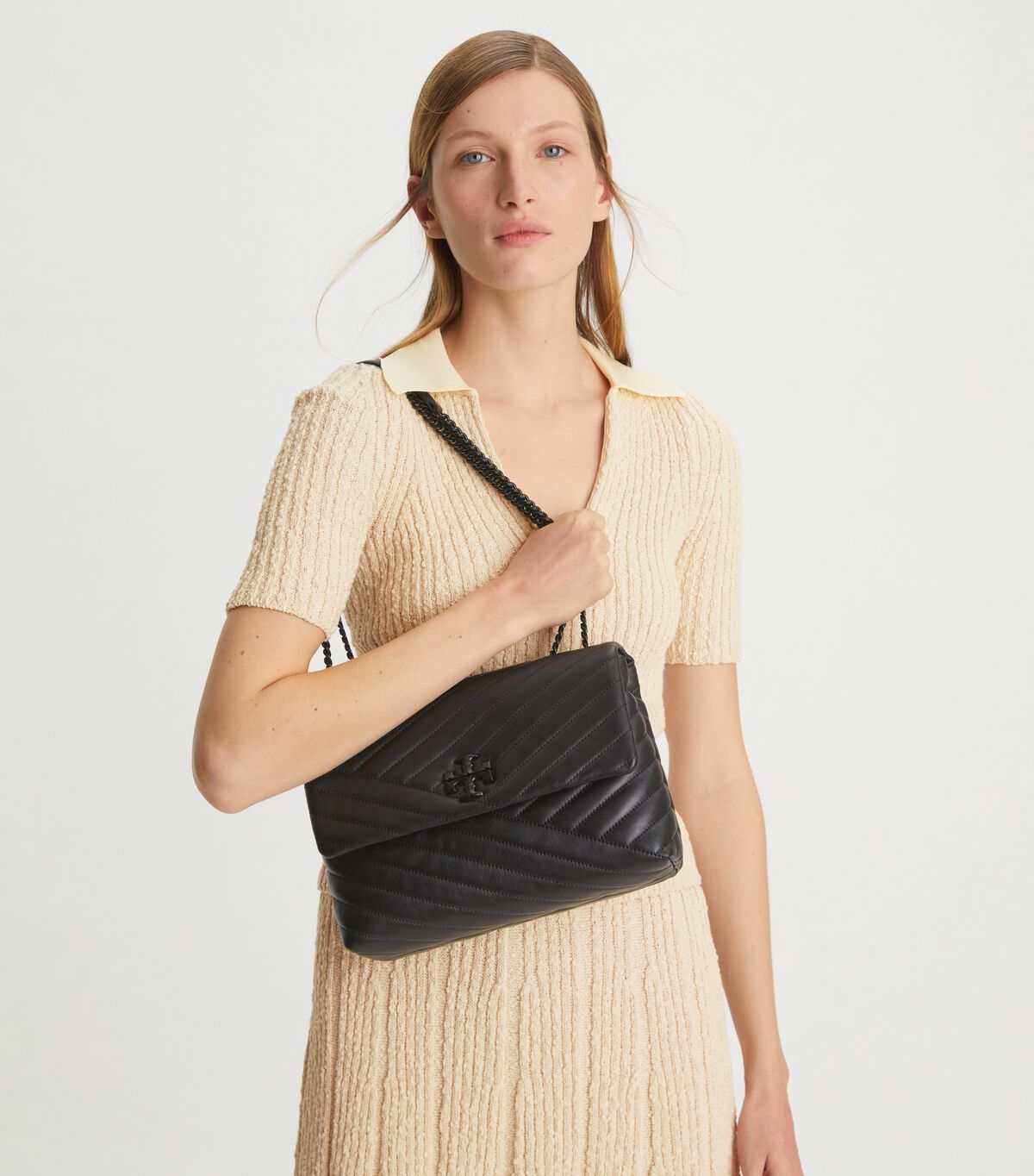 Tory Burch Black Kira Chevron Convertible Shoulder Bags
