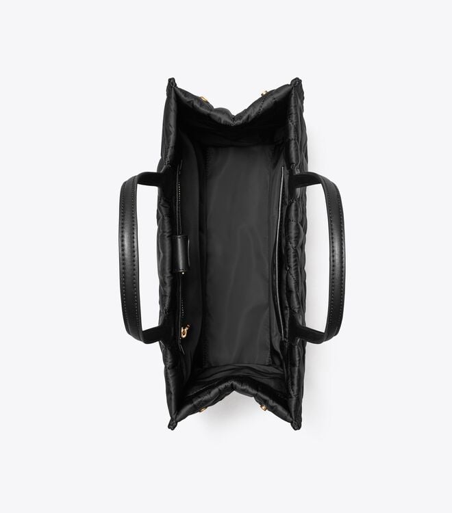 Tory Burch Black Small Ella Basketweave Tote Bags