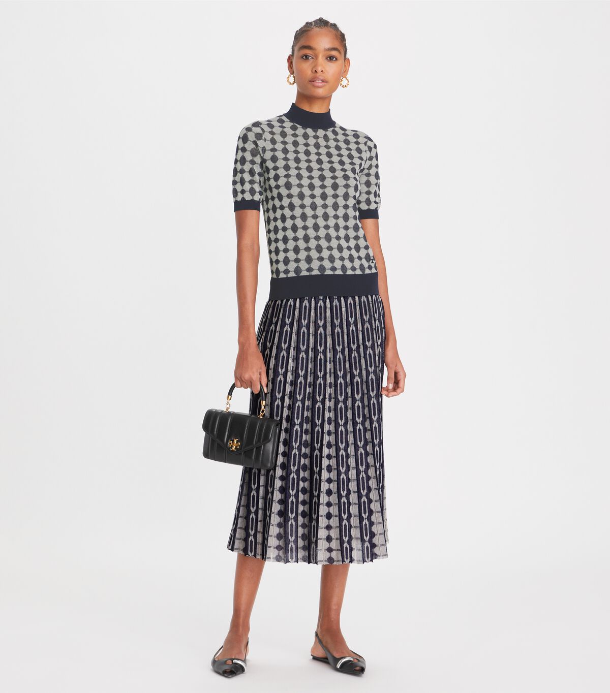 Tory Burch Navy / Cream Knit Jacquard Skirts