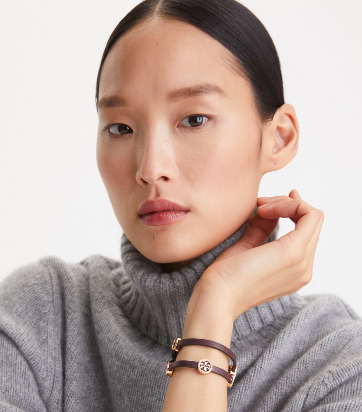Tory Burch Dark Green Miller Pavé Double-wrap Leather Bracelet