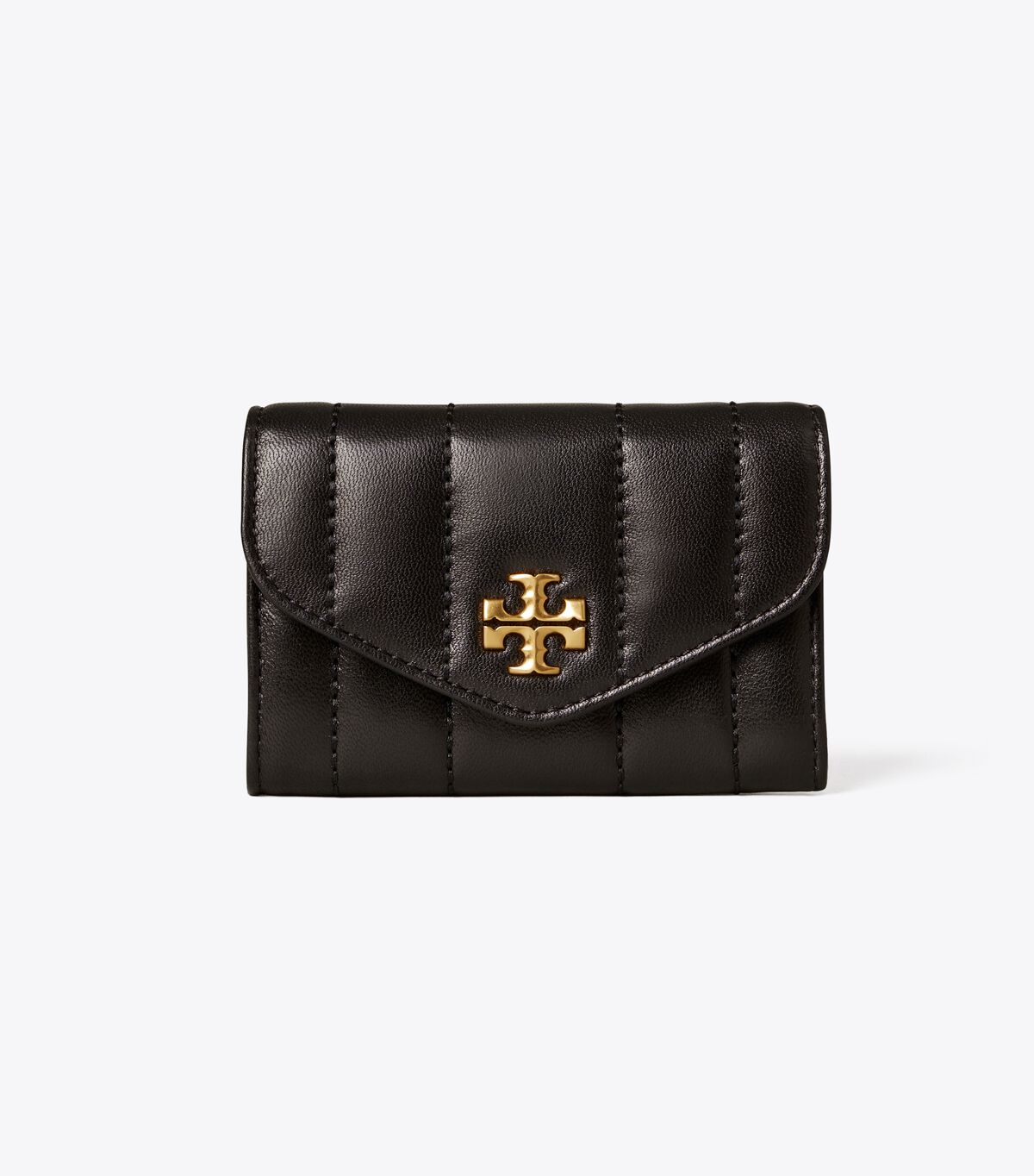 Tory Burch Black / Gold Kira Quilted Flap Card Case