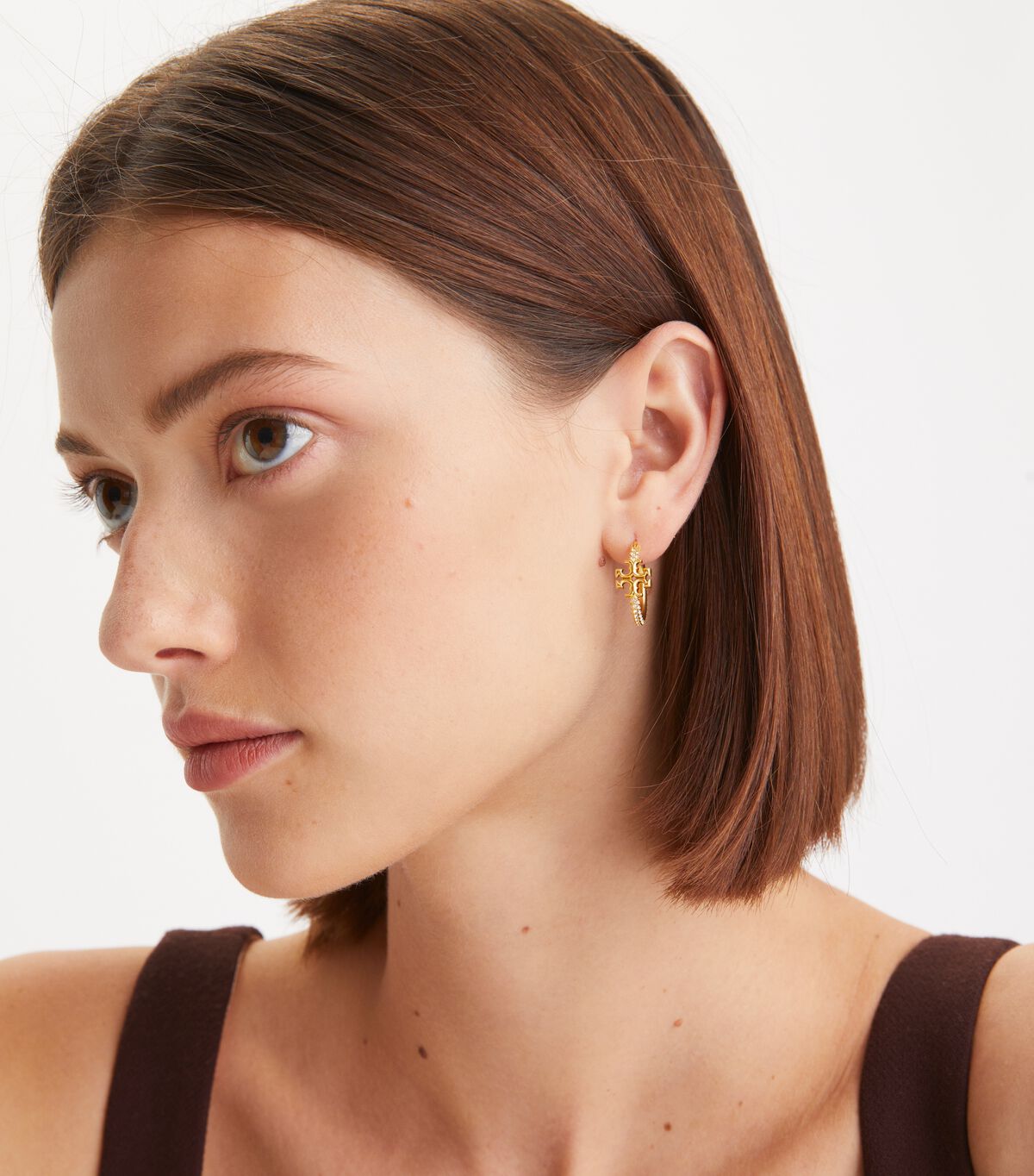 Tory Burch Gold Small Eleanor Pavé Hoop Earrings