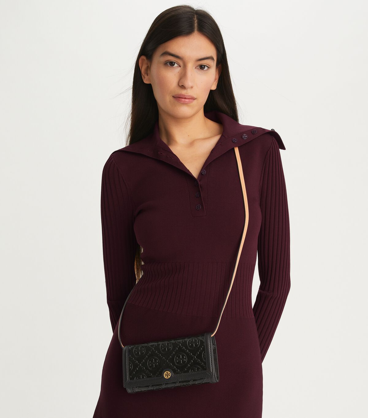 Tory Burch Black T Monogram Patent Embossed Crossbody Bags