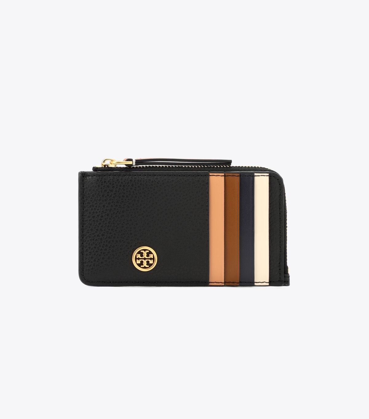 Tory Burch Black Robinson Pebbled Top-zip Card Case