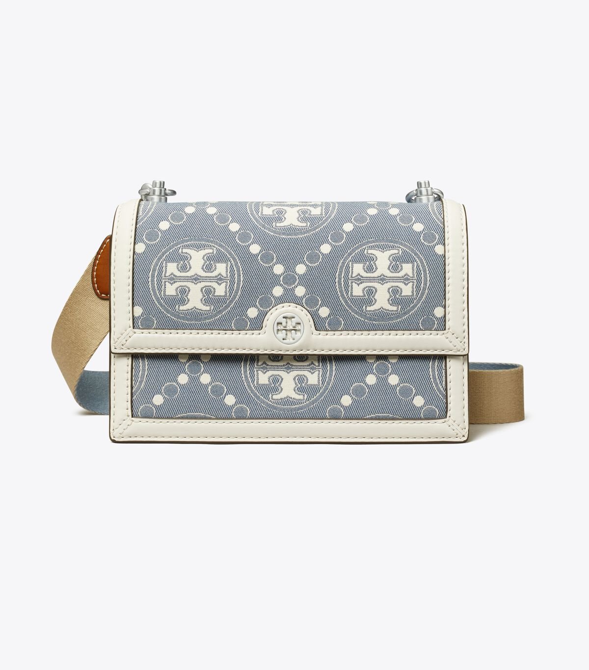 Tory Burch Blue Small T Monogram Denim Shoulder Bags